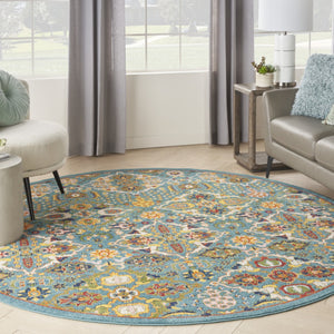 HomeRoots 9' Teal and Gold Floral Power Loom Area Rug - Vibrant, Low-Profile Design Perfect for Any Room 8' Round Round 521707
