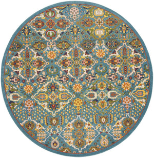 HomeRoots 9' Teal and Gold Floral Power Loom Area Rug - Vibrant, Low-Profile Design Perfect for Any Room 8' Round Round 521707