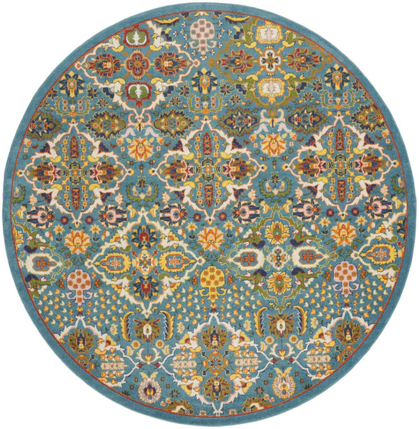 HomeRoots 9' Teal and Gold Floral Power Loom Area Rug - Vibrant, Low-Profile Design Perfect for Any Room 8' Round Round 521707