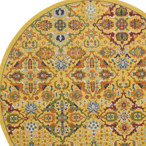 HomeRoots 8' Yellow Floral Area Rug - Elegant Power Loom Design for Living Room, Bedroom & Dining Decor 8' Round Round 521708