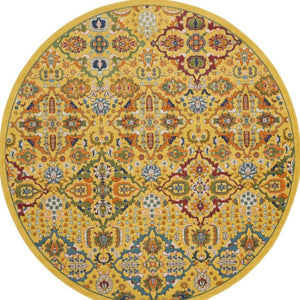 HomeRoots 8' Yellow Floral Area Rug - Elegant Power Loom Design for Living Room, Bedroom & Dining Decor 8' Round Round 521708