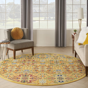 Homeroots 8' Yellow Round Floral Power Loom Area Rug  Polypropylene 521708