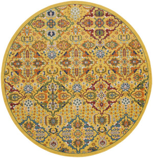 HomeRoots 8' Yellow Floral Area Rug - Elegant Power Loom Design for Living Room, Bedroom & Dining Decor 8' Round Round 521708