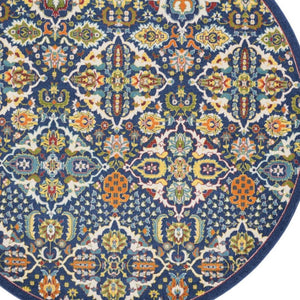 HomeRoots 6' Blue Floral Power Loom Area Rug - Timeless Charm, Soft Comfort, and Easy-Care Durability for Any Room 8' Round Round 521709