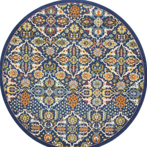 HomeRoots 6' Blue Floral Power Loom Area Rug - Timeless Charm, Soft Comfort, and Easy-Care Durability for Any Room 8' Round Round 521709