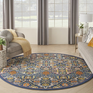 HomeRoots 6' Blue Floral Power Loom Area Rug - Timeless Charm, Soft Comfort, and Easy-Care Durability for Any Room 8' Round Round 521709