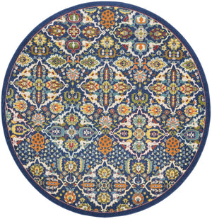 HomeRoots 6' Blue Floral Power Loom Area Rug - Timeless Charm, Soft Comfort, and Easy-Care Durability for Any Room 8' Round Round 521709