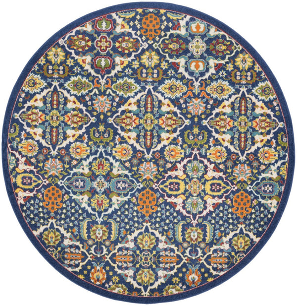 HomeRoots 6' Blue Floral Power Loom Area Rug - Timeless Charm, Soft Comfort, and Easy-Care Durability for Any Room 8' Round Round 521709