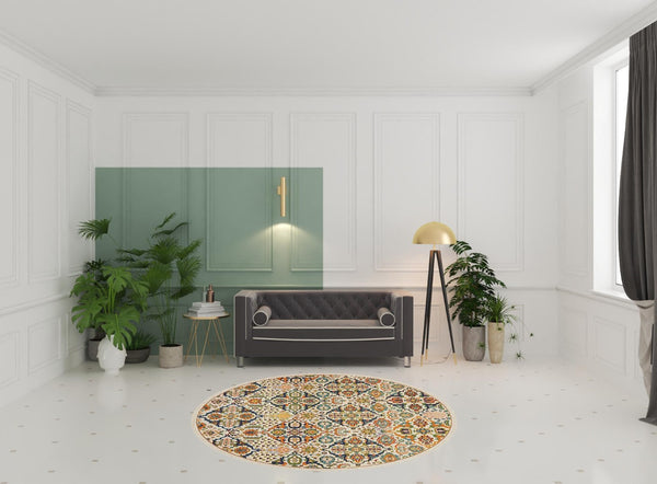 HomeRoots 7' Ivory Floral Power Loom Area Rug - Elegant Bohemian Style for Living Rooms & Bedrooms 8' Round Round 521710