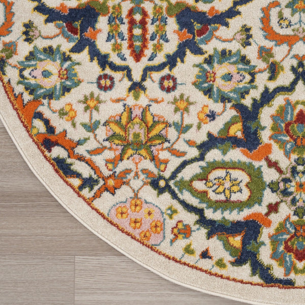 HomeRoots 7' Ivory Floral Power Loom Area Rug - Elegant Bohemian Style for Living Rooms & Bedrooms 8' Round Round 521710