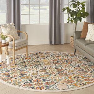 HomeRoots 7' Ivory Floral Power Loom Area Rug - Elegant Bohemian Style for Living Rooms & Bedrooms 8' Round Round 521710