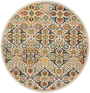 HomeRoots 7' Ivory Floral Power Loom Area Rug - Elegant Bohemian Style for Living Rooms & Bedrooms 8' Round Round 521710