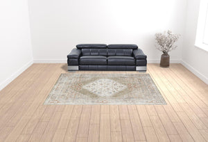 HomeRoots 9' Khaki Oriental Power Loom Area Rug - Distressed Vintage Design, Washable, Perfect for Any Space 9' X 12' 521711
