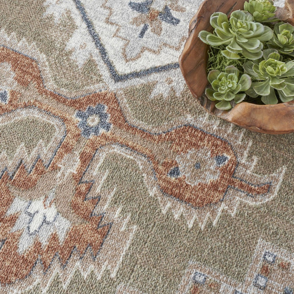 HomeRoots 9' Khaki Oriental Power Loom Area Rug - Distressed Vintage Design, Washable, Perfect for Any Space 9' X 12' 521711