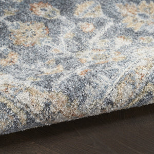 HomeRoots 9' Gray and Gold Floral Medallion Area Rug - Distressed, Washable, Stain-Resistant for Family Spaces 9' X 12' 521712