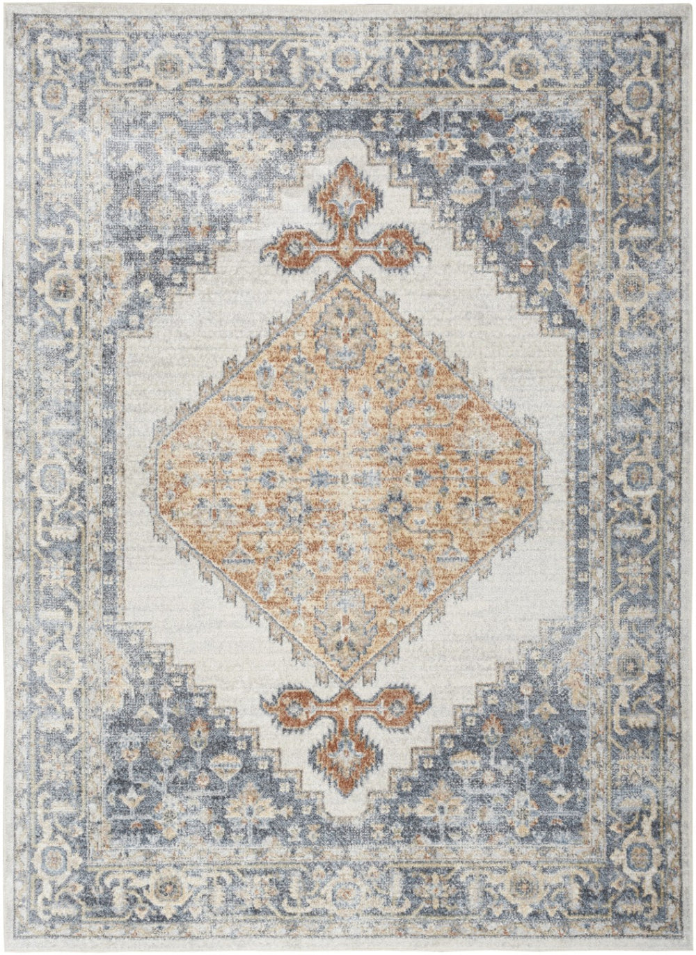 HomeRoots 9' Gray and Gold Floral Medallion Area Rug - Distressed, Washable, Stain-Resistant for Family Spaces 9' X 12' 521712