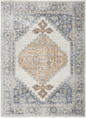 HomeRoots 9' Gray and Gold Floral Medallion Area Rug - Distressed, Washable, Stain-Resistant for Family Spaces 9' X 12' 521712