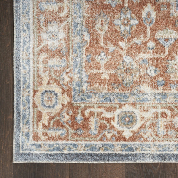 HomeRoots 9' X 12' Elegant Oriental Distressed Area Rug for Timeless Style, Durability, and Easy Maintenance Ivory, Blue 521714