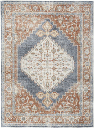 HomeRoots 9' X 12' Elegant Oriental Distressed Area Rug for Timeless Style, Durability, and Easy Maintenance Ivory, Blue 521714