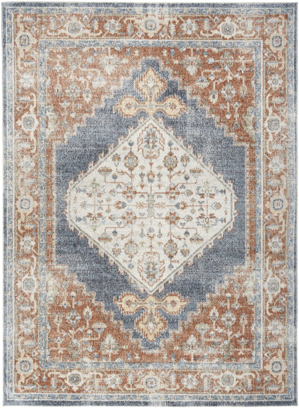 HomeRoots 9' X 12' Elegant Oriental Distressed Area Rug for Timeless Style, Durability, and Easy Maintenance Ivory, Blue 521714