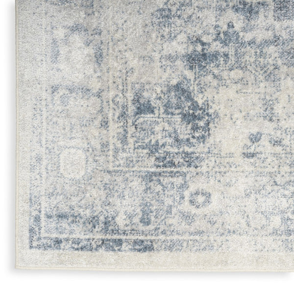 HomeRoots 9' X 12' Elegant Oriental Distressed Area Rug for Timeless Style, Durability, and Easy Maintenance Blue, Ivory 521715