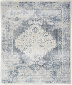 HomeRoots 9' X 12' Elegant Oriental Distressed Area Rug for Timeless Style, Durability, and Easy Maintenance Blue, Ivory 521715