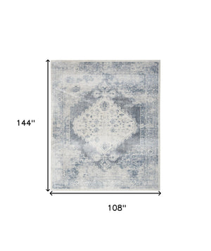Homeroots 9' X 12' Blue And Ivory Oriental Power Loom Distressed Area Rug  Polyester 521715