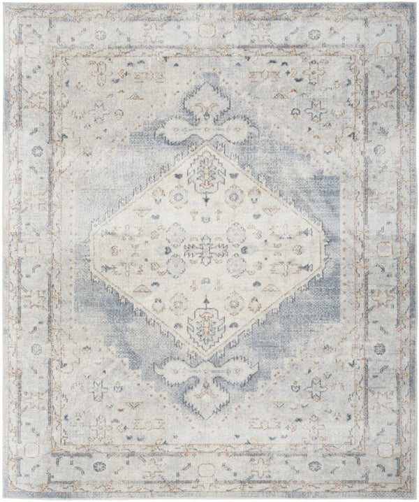 HomeRoots 9' X 12' Elegant Oriental Distressed Area Rug for Timeless Style, Durability, and Easy Maintenance Light Blue 521716