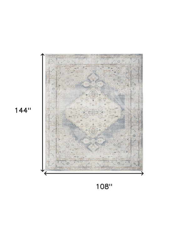Homeroots 9' X 12' Light Blue Oriental Power Loom Distressed Area Rug  Polyester 521716