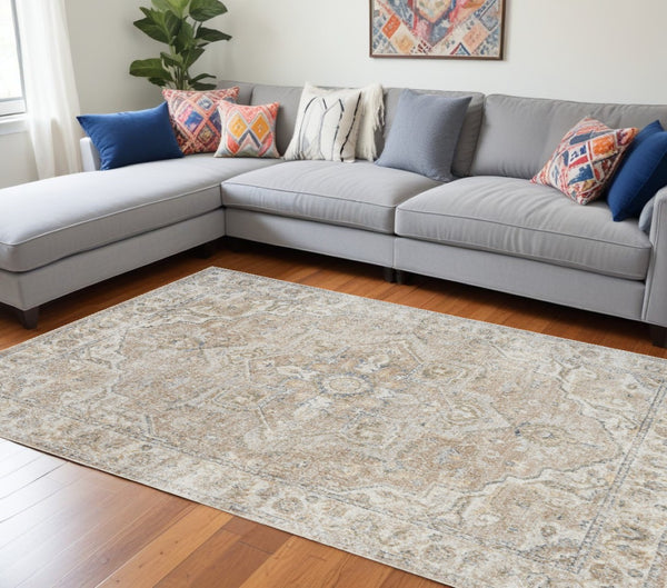 HomeRoots 9' X 12' Timeless Oriental Power Loom Area Rug for Elegant Living Spaces and Easy Maintenance Beige, Ivory 521720