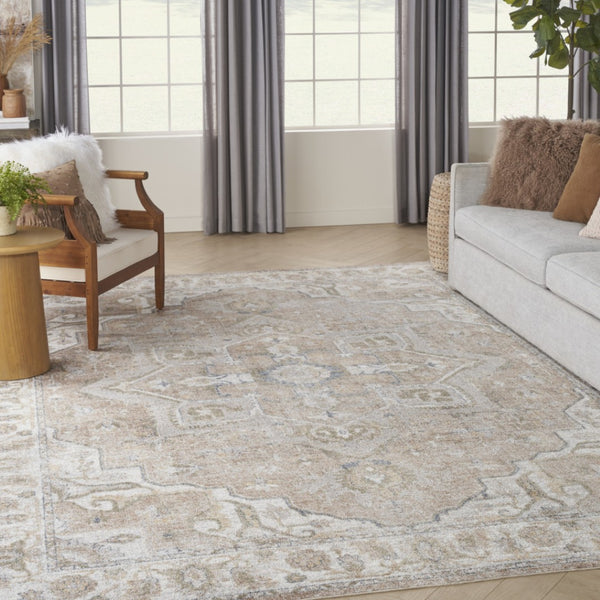 HomeRoots 9' X 12' Timeless Oriental Power Loom Area Rug for Elegant Living Spaces and Easy Maintenance Beige, Ivory 521720
