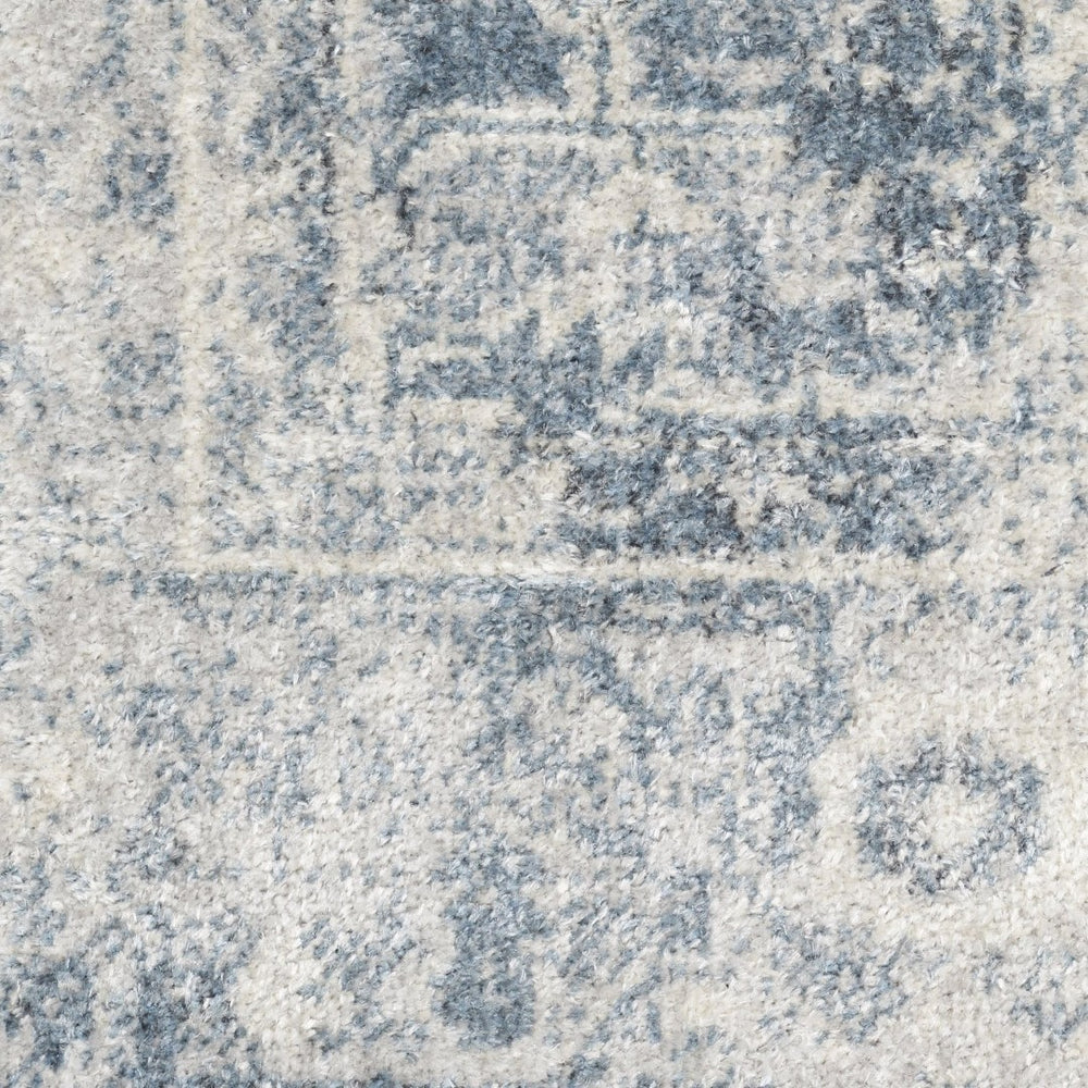 HomeRoots 8' X 10' Elegant Blue & Ivory Floral Medallion Area Rug – Distressed, Washable, Durable Design! 521724