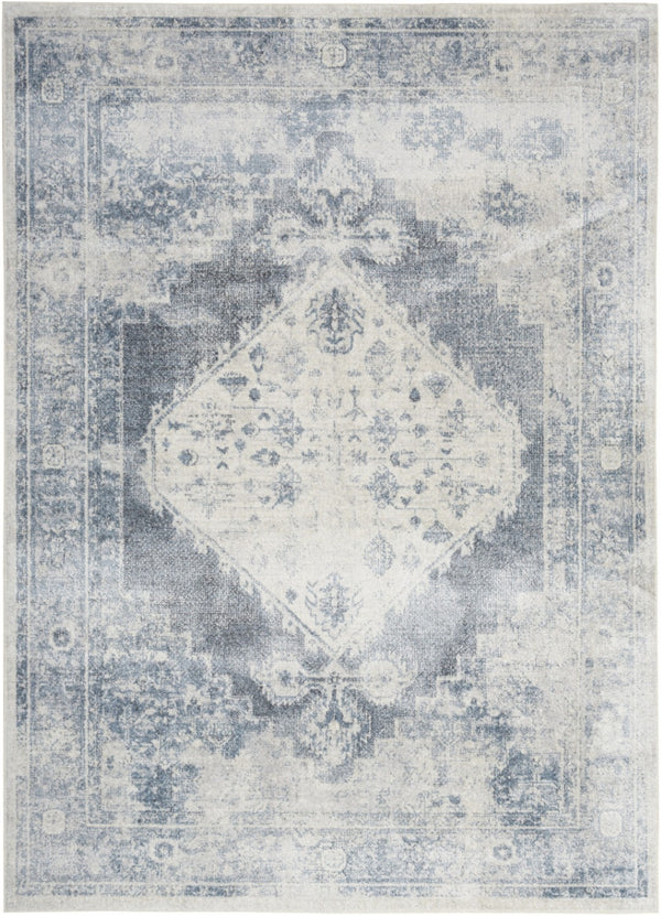 HomeRoots 7' Blue Oriental Power Loom Distressed Area Rug - Timeless Elegance & Easy Care for Any Room 7' X 9' 521729