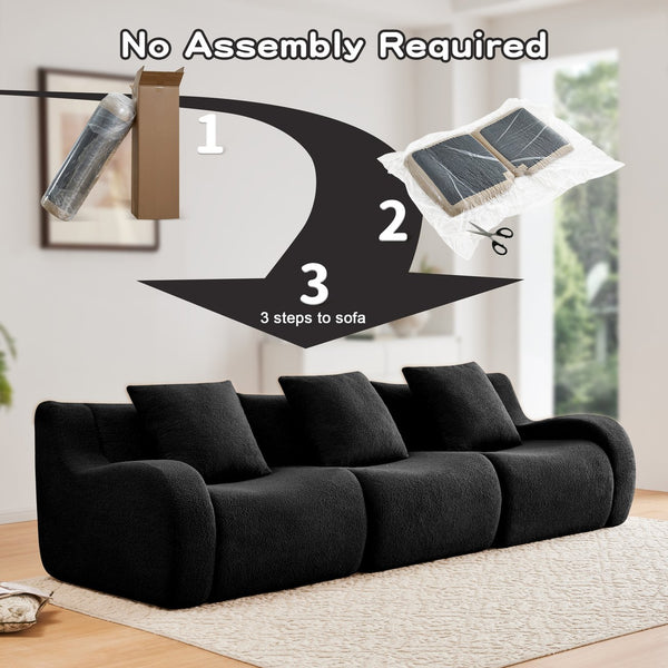 English Elm Boneless 3-Seat Sofa In Soft Teddy Fabric - Stylish, No Assembly, Non-Slip Design For Cozy Living Spaces W714S01458