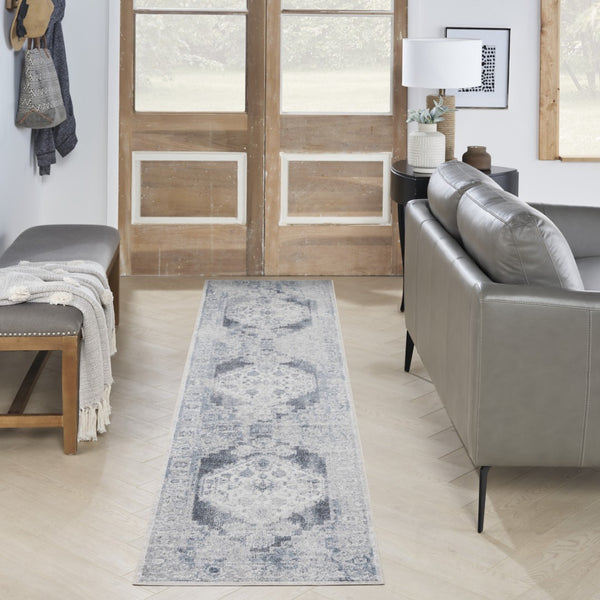Homeroots 12' Blue Oriental Power Loom Distressed Washable Runner Rug - Elegant Home Decor For Cozy Spaces  Polyester 521730