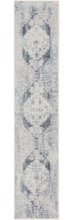 Homeroots 12' Blue Oriental Power Loom Distressed Washable Runner Rug - Elegant Home Decor For Cozy Spaces  Polyester 521730