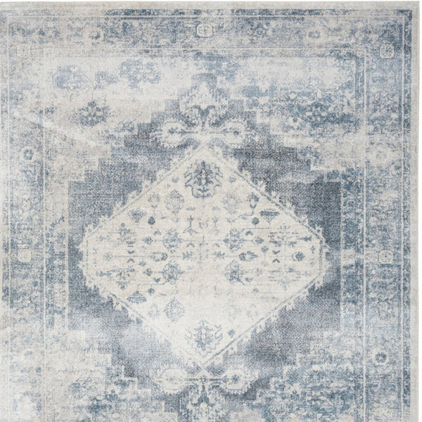 Homeroots 12' Blue Oriental Power Loom Distressed Washable Runner Rug - Elegant Home Decor For Cozy Spaces  Polyester 521730