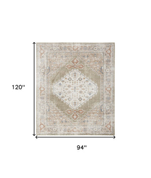 Homeroots 8' X 10' Sage Oriental Power Loom Distressed Washable Area Rug  Polyester 521733