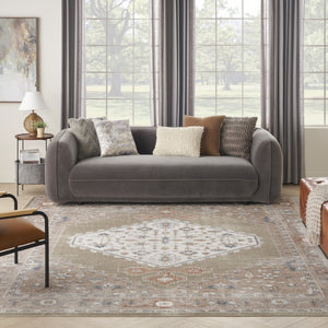 HomeRoots 9' Khaki Oriental Power Loom Area Rug - Distressed Vintage Design, Washable, Perfect for Any Space 8' X 10' 521733