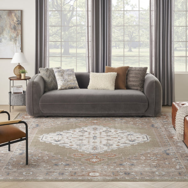 HomeRoots 9' Khaki Oriental Power Loom Area Rug - Distressed Vintage Design, Washable, Perfect for Any Space 8' X 10' 521733