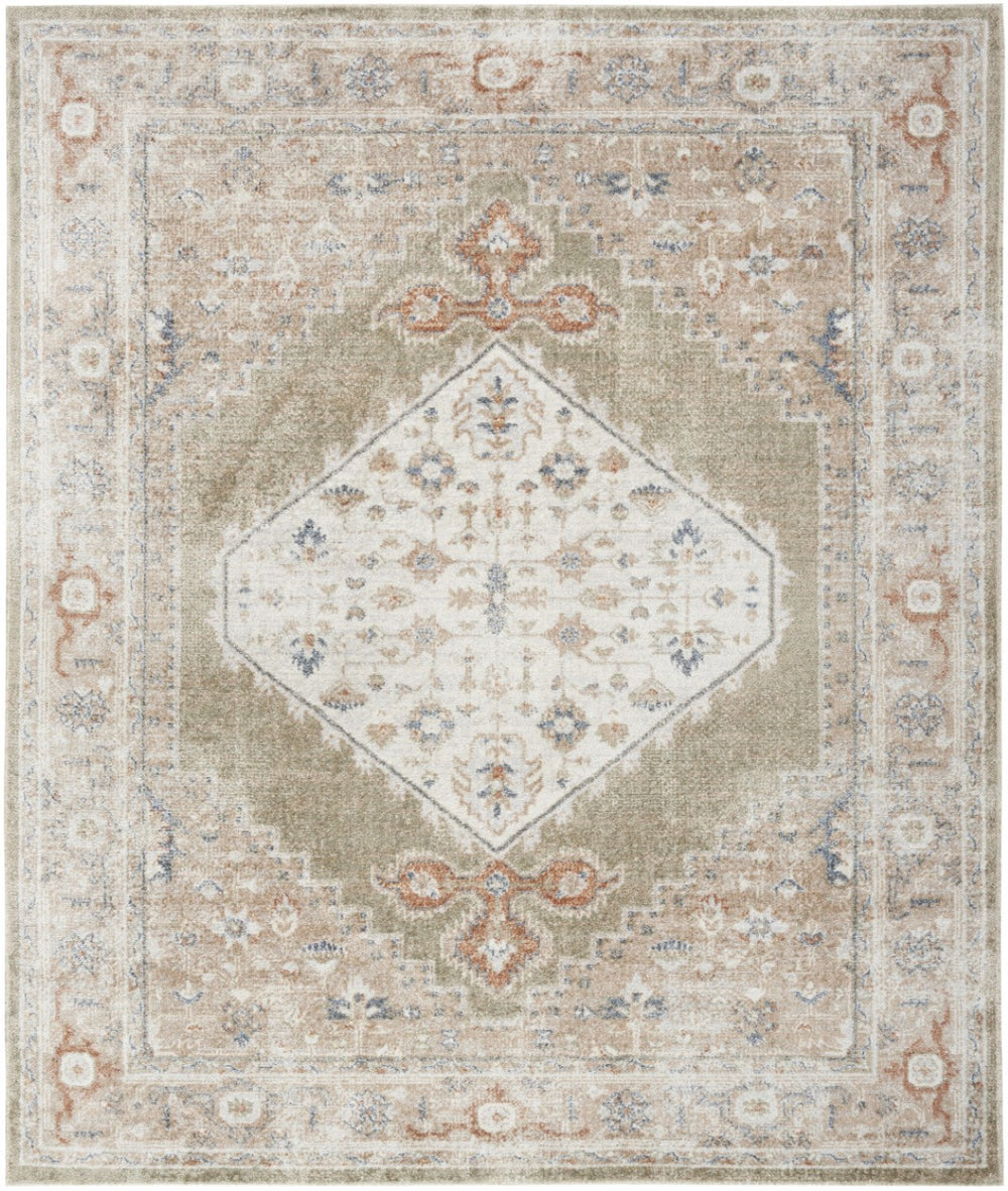 HomeRoots 9' Khaki Oriental Power Loom Area Rug - Distressed Vintage Design, Washable, Perfect for Any Space 8' X 10' 521733