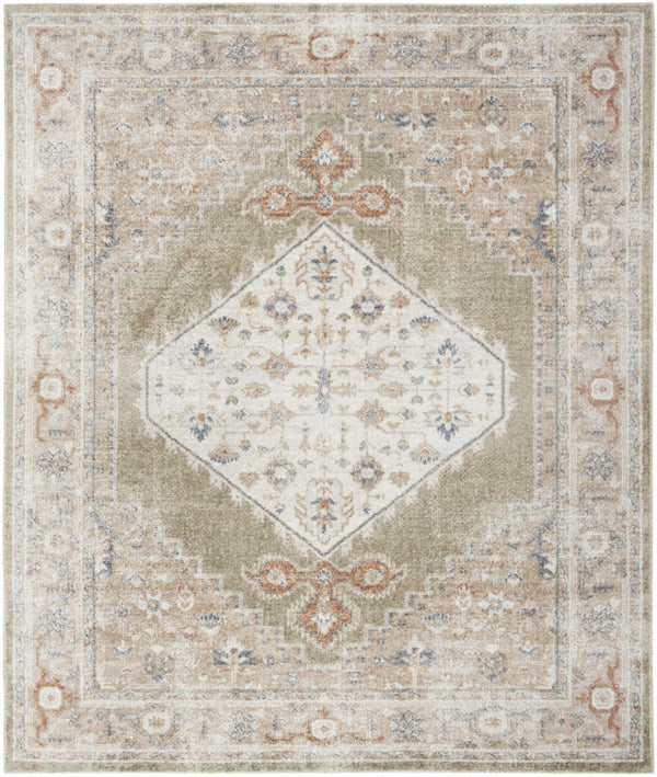 HomeRoots 9' Khaki Oriental Power Loom Area Rug - Distressed Vintage Design, Washable, Perfect for Any Space 8' X 10' 521733