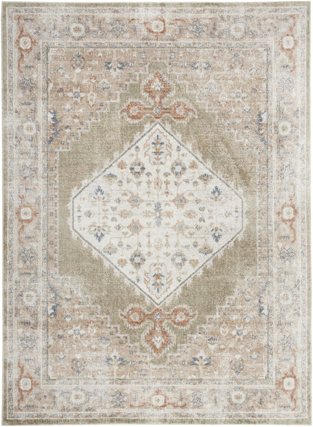 HomeRoots 7' Elegant Sage Oriental Power Loom Distressed Area Rug for Timeless Style & Easy Maintenance 7' X 9' 521735