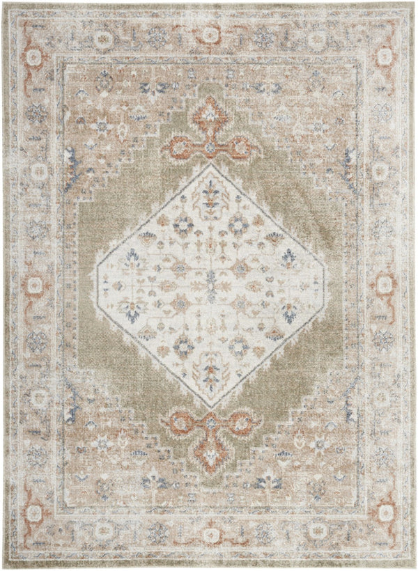 HomeRoots 7' Elegant Sage Oriental Power Loom Distressed Area Rug for Timeless Style & Easy Maintenance 7' X 9' 521735
