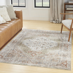 HomeRoots 7' Elegant Sage Oriental Power Loom Distressed Area Rug for Timeless Style & Easy Maintenance 7' X 9' 521735