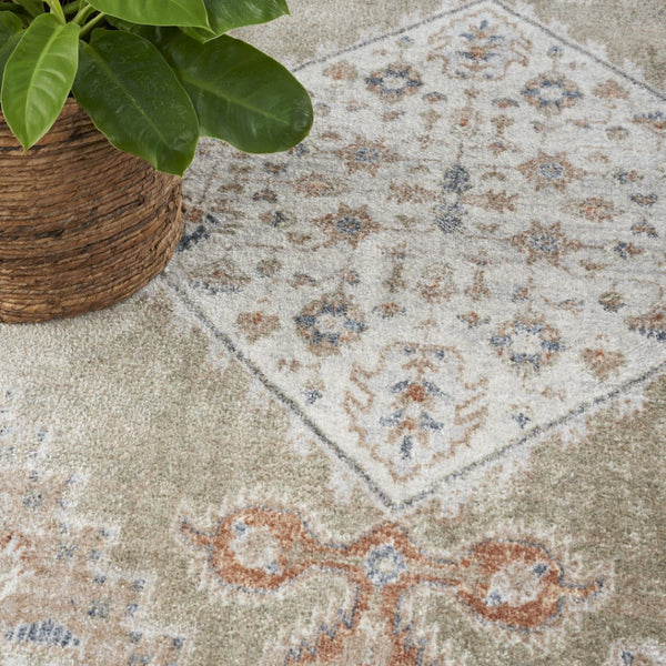 HomeRoots 7' Elegant Sage Oriental Power Loom Distressed Area Rug for Timeless Style & Easy Maintenance 7' X 9' 521735