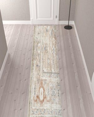 Homeroots 12' Sage Oriental Power Loom Distressed Washable Runner Rug - Elegant Design For Timeless Style  Polyester 521738