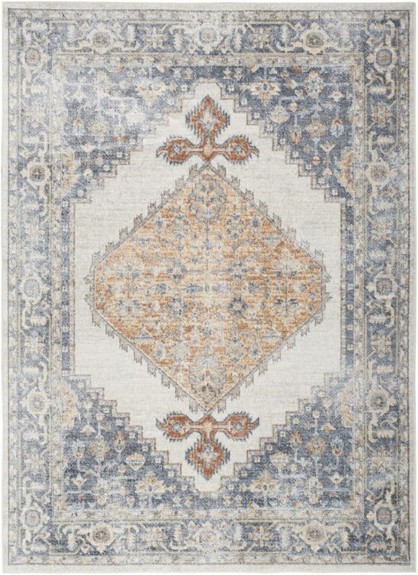 HomeRoots 9' Gray and Gold Floral Medallion Area Rug - Distressed, Washable, Stain-Resistant for Family Spaces 8' X 10' 521740