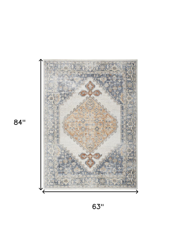 Homeroots 5' X 7' Gray Oriental Power Loom Distressed Washable Area Rug  Polyester 521741