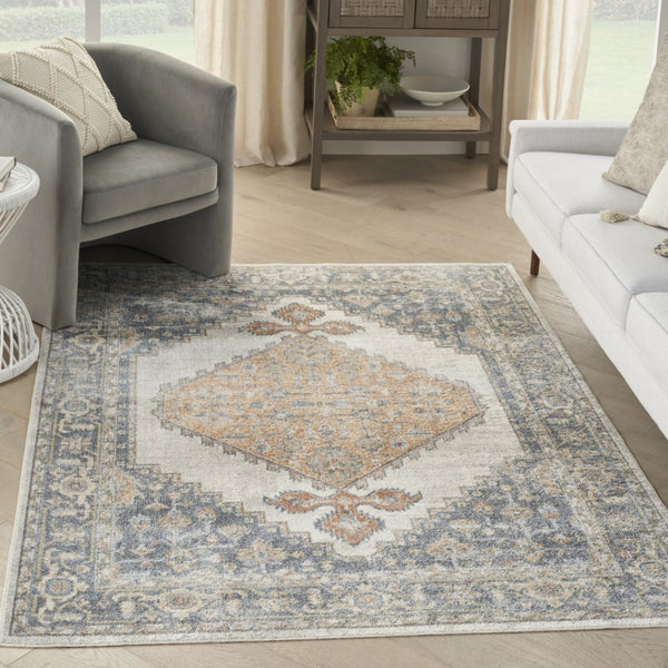 HomeRoots 7' Gray Oriental Power Loom Distressed Area Rug - Timeless Design, Washable & Easy Care for Any Room 7' X 9' 521745